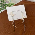 Pink gradient butterfly tassel earrings with silver finish and delicate chain fringe - Pink Tassel Butterfly (HDT20)