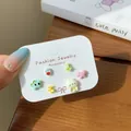 Cute cartoon fruit and animal stud earring set featuring watermelon and elephant motifs - Green Star Bunny (XRT4) / 3 Pairs Set / Green
