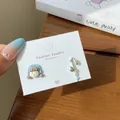 Cute cartoon girl and musical note asymmetrical stud earrings set on a white card - Blue Headphone Girl (XRT6) / Blue