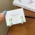 Cute cartoon bear donut and ice cream stud earrings set for women on display card - Melting Bear (XRT10) / 2 Pairs Set / Yellow-Green