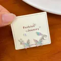 Three-piece mint green butterfly stud earrings set with moon and cross charms for women - Purple Butterfly and Moon Set (HDT012)