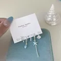 Summer ocean style starfish and pearl earrings set with blue enamel in silver finish - Ocean Park Set