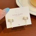 Cute polka dot dachshund dog earrings with enamel finish on white display card - White Moving Tail Dachshund Style