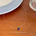 Minimalist blue zircon pendant on transparent fishing line necklace for women - Blue