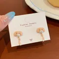 Playful orange spotted dachshund dog earrings with silver needles for women - Brown Moving Tail Dachshund Style