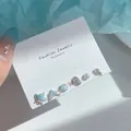 6-piece ocean themed earring set with starfish dolphin tail and pearls on card - Purple Blue Starfish Fish Tail Sets
