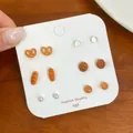 6-pair creative bakery-themed stud earring set featuring cute bread and warm brown tones - Bread Lover