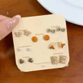 Tortoiseshell bear earring set featuring 7 pairs of cute resin studs for every day - Matchstick Chocolate Style
