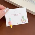 Cartoon carousel horse and pink ice cream asymmetrical drop earrings for girls - Pink Ice Cream Merry-go-round (KTT021)