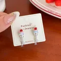 Cute cupcake earrings with strawberry top, rhinestone details and pearl fork charms - Ice Cream Tableware (DGW5)