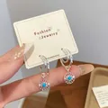 S925 silver hoop earrings with blue turquoise pendant in bohemian evil eye style - Evil Eye Style (YYT6)