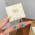 Bohemian silver sun earrings with twisted hoops and blue beads on a card holder - Blue Sun Style (YYT7)