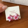 Star shaped fabric stud earrings with classic red and white gingham pattern for autumn - Red White Plaid Star