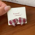 Retro heart-shaped stud earrings wrapped in red and white plaid fabric on card - Red White Plaid Heart