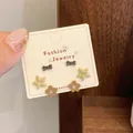 Cute three-pair stud earring set featuring brown bow, yellow star, and floral resin designs - Pentagram Flower (QDT6)