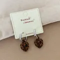 Fashionable leopard print flocked heart drop earrings with elegant silver finish - Leopard Heart Hoop