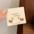Three-piece set of cute cartoon stud earrings featuring yellow heart and brown bow designs - Polka Dot Bow (DJ4)