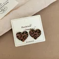 Elegant heart-shaped leopard print flocked stud earrings for women with silver pins - Leopard Heart