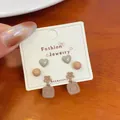 Three-piece brown panda heart ear stud set for women with silver pins on card - Heart Bear Pendant (QDT9)