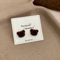 Cute brown flocked bear head stud earrings for women on fashion jewelry card - Bear Head / Coffee