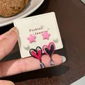 Pink star and heart drop earrings set with blue zircon on fashion display card - Pink Black Heart Style (BBF3)