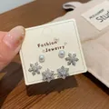 Five-piece silver snowflake stud earring set with micro-set zircon and white pearls - Pearl Snowflake Earring Set