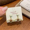 French vintage heart wings earrings with amber tiger eye stone in gold finish - Heart Pearl Wings (UJ8)