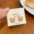Cute brown bear stud earrings with star glasses in milk tea color finish - Pig with Star Sunglasses (KTW45)