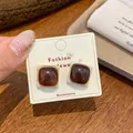 French vintage amber resin square stud earrings on a fashion jewelry display card - Amber Texture Square Studs (HPF1)