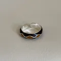 Detailed close-up of retro diamond grid enamel pattern on adjustable silver open ring - Silver Base Dark Brown Black Rhombus (Style 4 Ring)