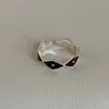 Macro view of vintage silver-tone ring with burgundy enamel diamond patterns and beaded detail - Silver Base Dark Brown Jujube Red Rhombus (Style 8 Ring)