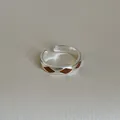 Macro shot of silver ring with brown enamel rhombus pattern and adjustable opening - Silver Base Dark Brown Rhombus (Style 9 Ring)
