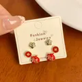 Red Lucky Cat and Fortune Bag stud earring set for Lunar New Year festival fashion - Sycee Fortune Bag Set Style (ZCM9)