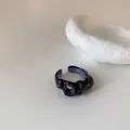 French vintage style irregular open ring featuring black enamel and lavender accents - Black (Purple/Gold Foil)