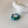 Detail of irregular French vintage ring with gradient blue enamel and gold foil flakes - Green (Gradient/Gold Foil)