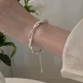 Double-layer pearl and silver metallic bead bracelet with adjustable chain for women - Silver Pearl Faceted Metal Bead (MY31148)