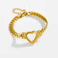 Massives 18K vergoldetes Panzerarmband mit Herzanhänger und minimalistischem Verschluss - Hohlherz Armband / Gold