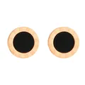 Macro view of rose gold stud earrings featuring Roman numerals and black circular inlays - Rose Gold Stud Earrings (710)