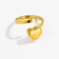 18K gold plated stainless steel open ring with solid heart and crystal accent - Ring / Gold