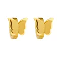 Gouden vlinder oorringen van titanium staal met dubbele matte en gepolijste vleugels - Vlinder Hoepel Oorbellen(7635) / Goud