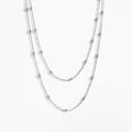 Detail of silver double layer snake chain necklace with polished oval beads for women - 120cm / Steel Color Necklace (8344)