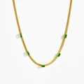 Goldene flache Schlangenkette Halskette mit fünf rechteckigen smaragdgrünen Zirkonia - Grüner Zirkonia Goldene Halskette / Gold
