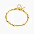 Goldene flache Schlangenkette mit fünf rechteckigen Zirkonia-Steinen für Damen - Weißer Zirkonia Goldenes Armband / Gold