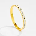 Goldenes Edelstahl-Armreif mit weißem Emaille, schwarzem Evil Eye Muster und Seitenverschluss - Weiße Emaille Schwarzer Böser Blick (4173)