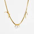Elegant gold bow necklace with white pearl pendant on minimalist white background - Golden Bowknot Artificial Pearl Necklace (86615)