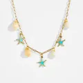 Collana dorata con ciondoli a forma di conchiglia e stella marina blu per donne da spiaggia - Collana Conchiglia e Stella Marina