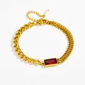 Elegante bracciale in titanio placcato oro 18K con gemma rossa e catena a maglia cubana - Bracciale in Zirconia Rossa