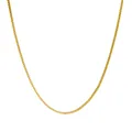 Golden 2.4mm stainless steel box chain necklace with polished finish on white background - Box Chain / Gold