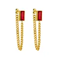 Orecchini placcati in oro 18K con pietre rosse taglio smeraldo e catene a maglia cubana - Orecchini a Lobo in Zirconia Rossa