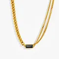 Collana in titanio placcato oro 18K con ciondolo rettangolare nero e design a doppia catena - Collana in Zirconia Nera